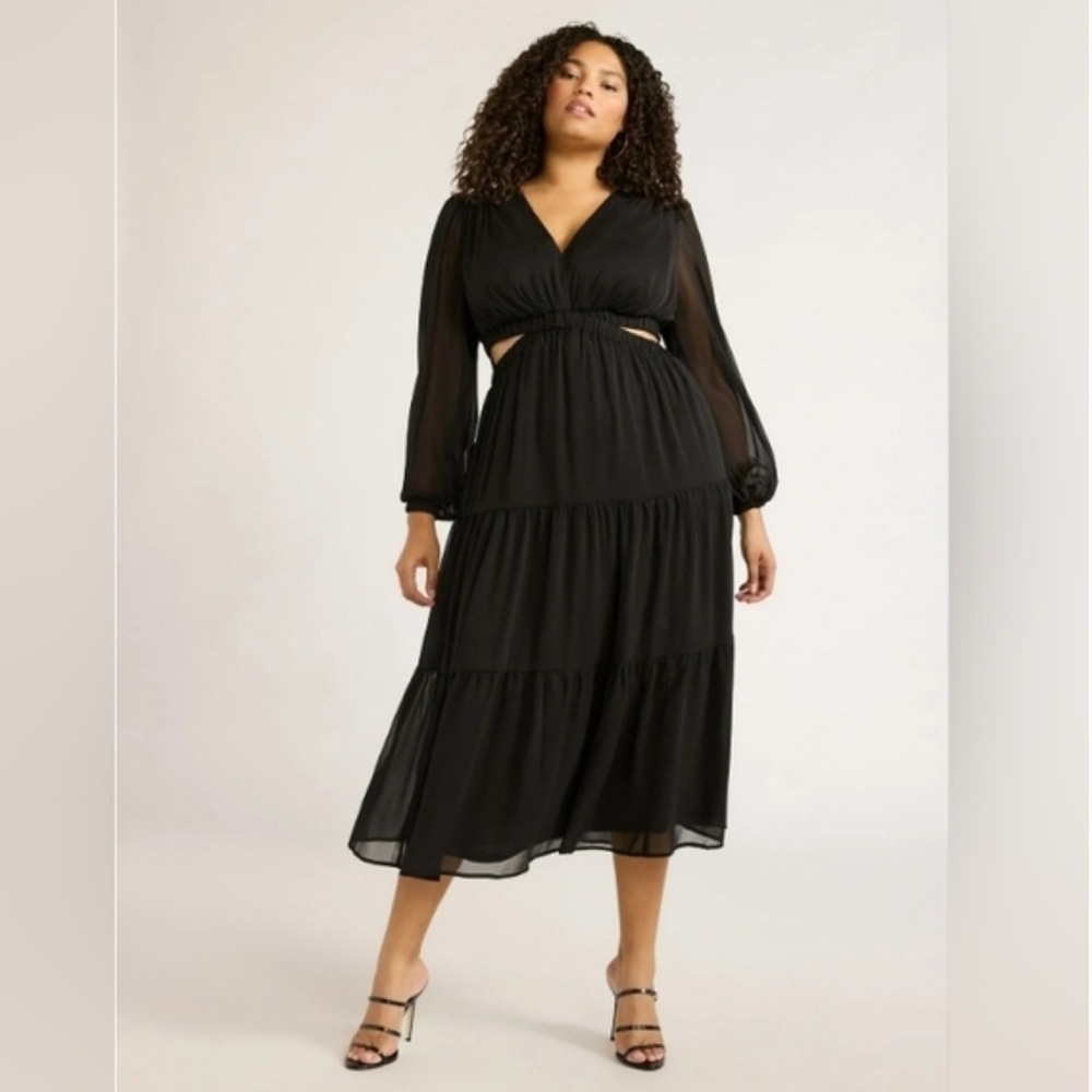 Gently Used Sofia Vergara Cut Out Elegant Black Maxi Dress - 1X